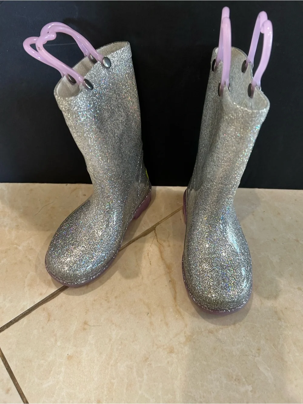 Western Chief Abby Glitter Light-Up Silver Rain Boots Girls Size 8 Toddler